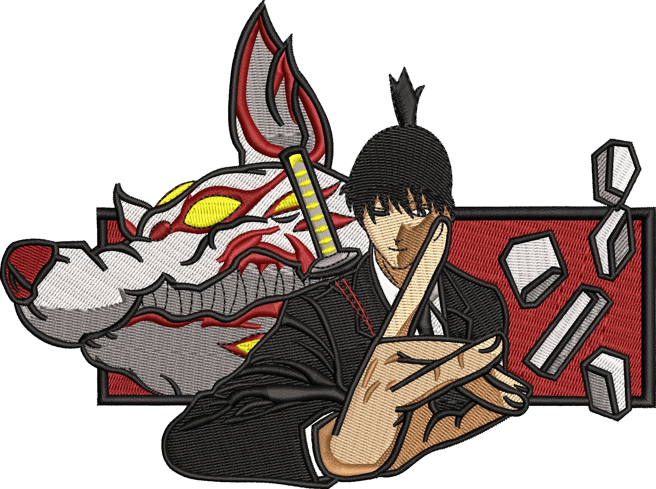 Alternative view of  Aki Hayakawa and Kon the Fox Devil Patch 