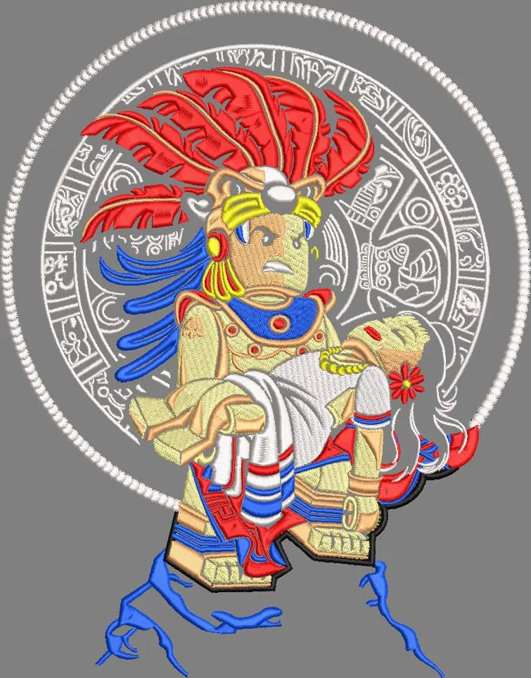 Alternative view of  Aztec Warrior with Woman and Calendar Stone 