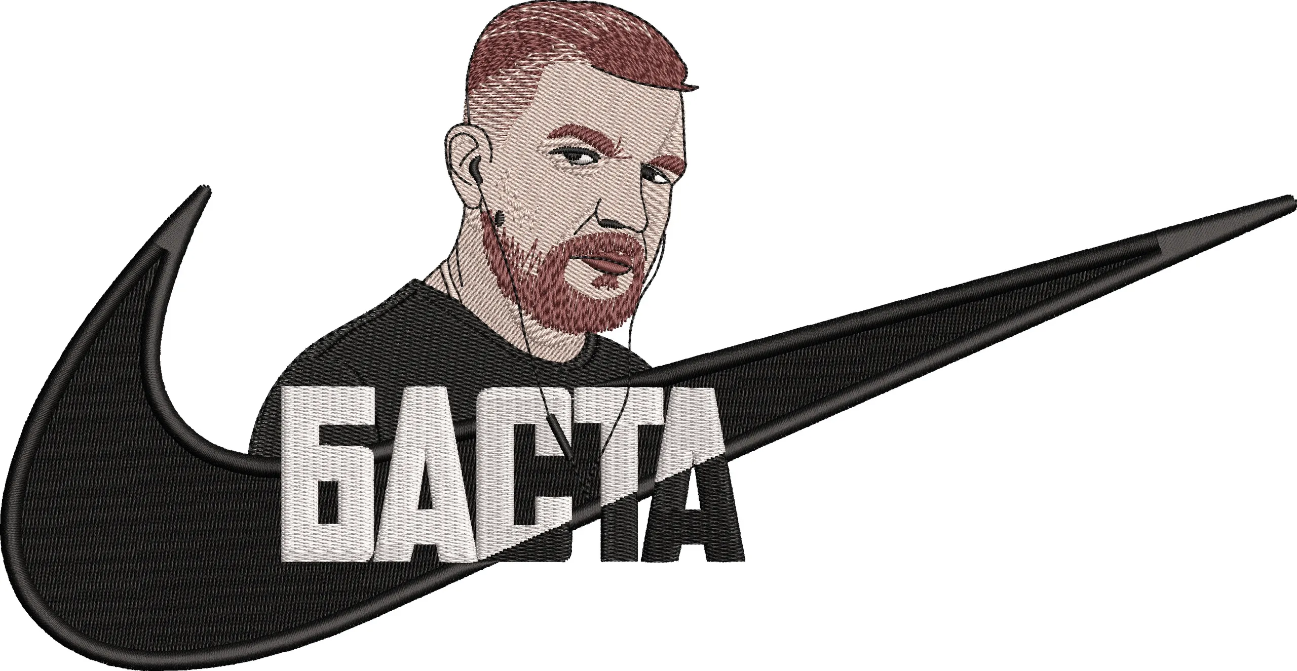 Alternative view of  Bearded Man with Nike Swoosh and Cyrillic Text 