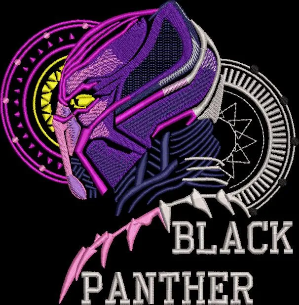 Alternative view of  Black Panther Embroidered Portrait with Geometric Background 