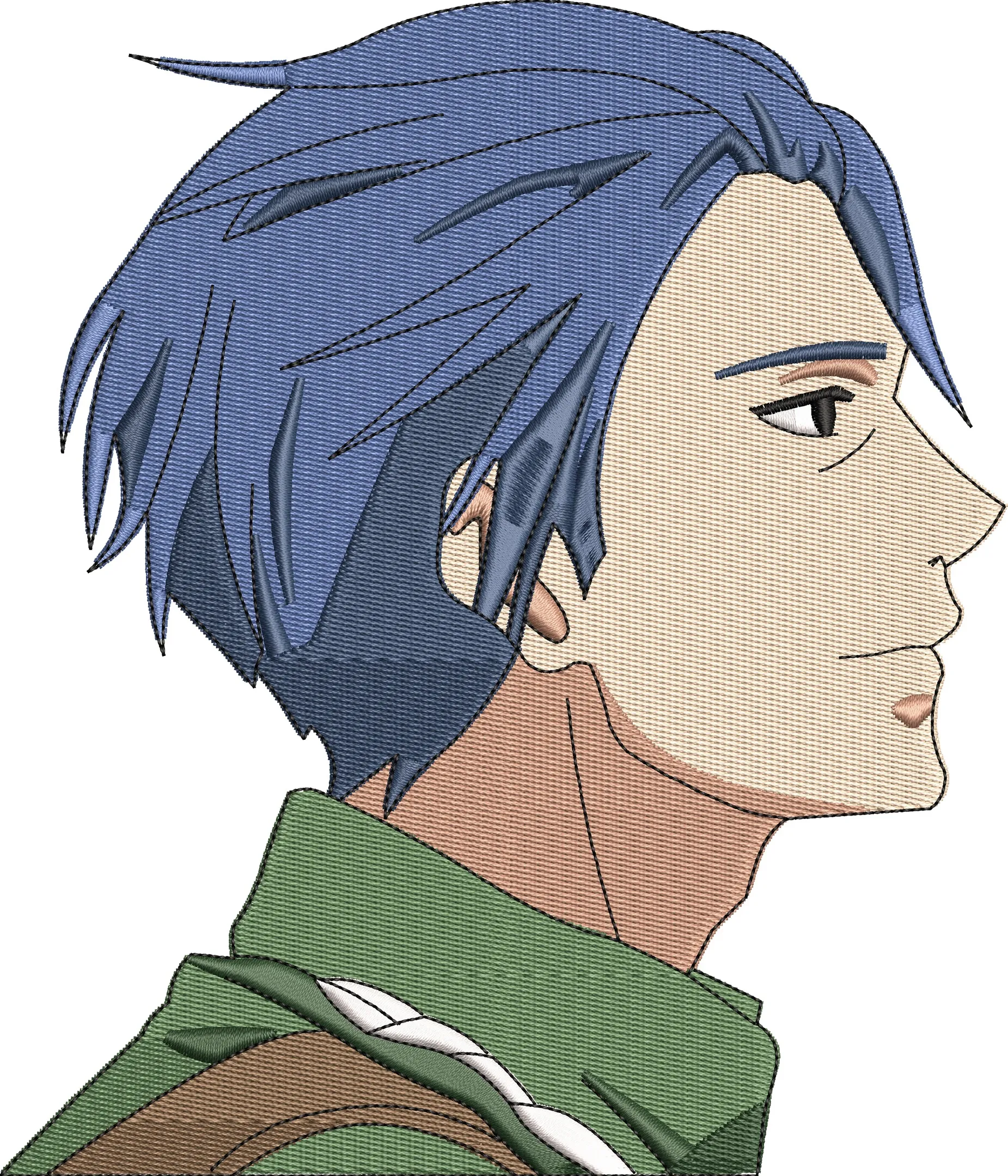 Alternative view of  Blue Haired Anime Boy Side Profile Embroidery 