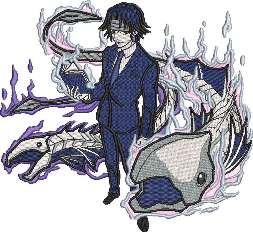 Alternative view of  Blue Suit Anime Summoner with Dragon Serpent 