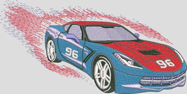 Alternative view of  Blue and Red Sports Car with Number 96 Embroidery 