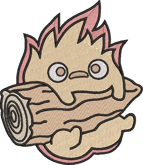 Alternative view of  Calcifer Holding Log Embroidery 