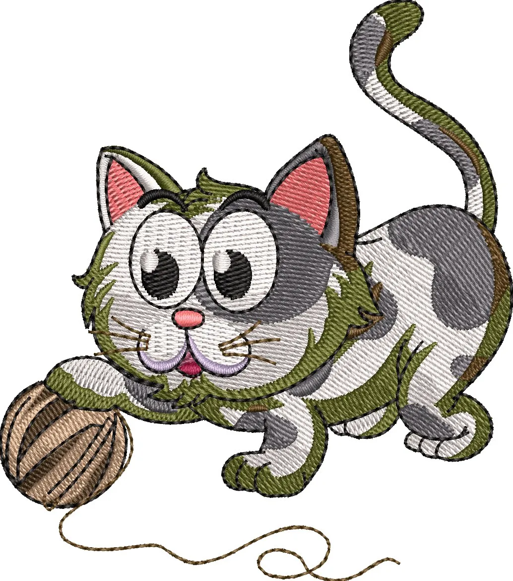 Alternative view of  Cartoon Cat Playing with Yarn Ball 
