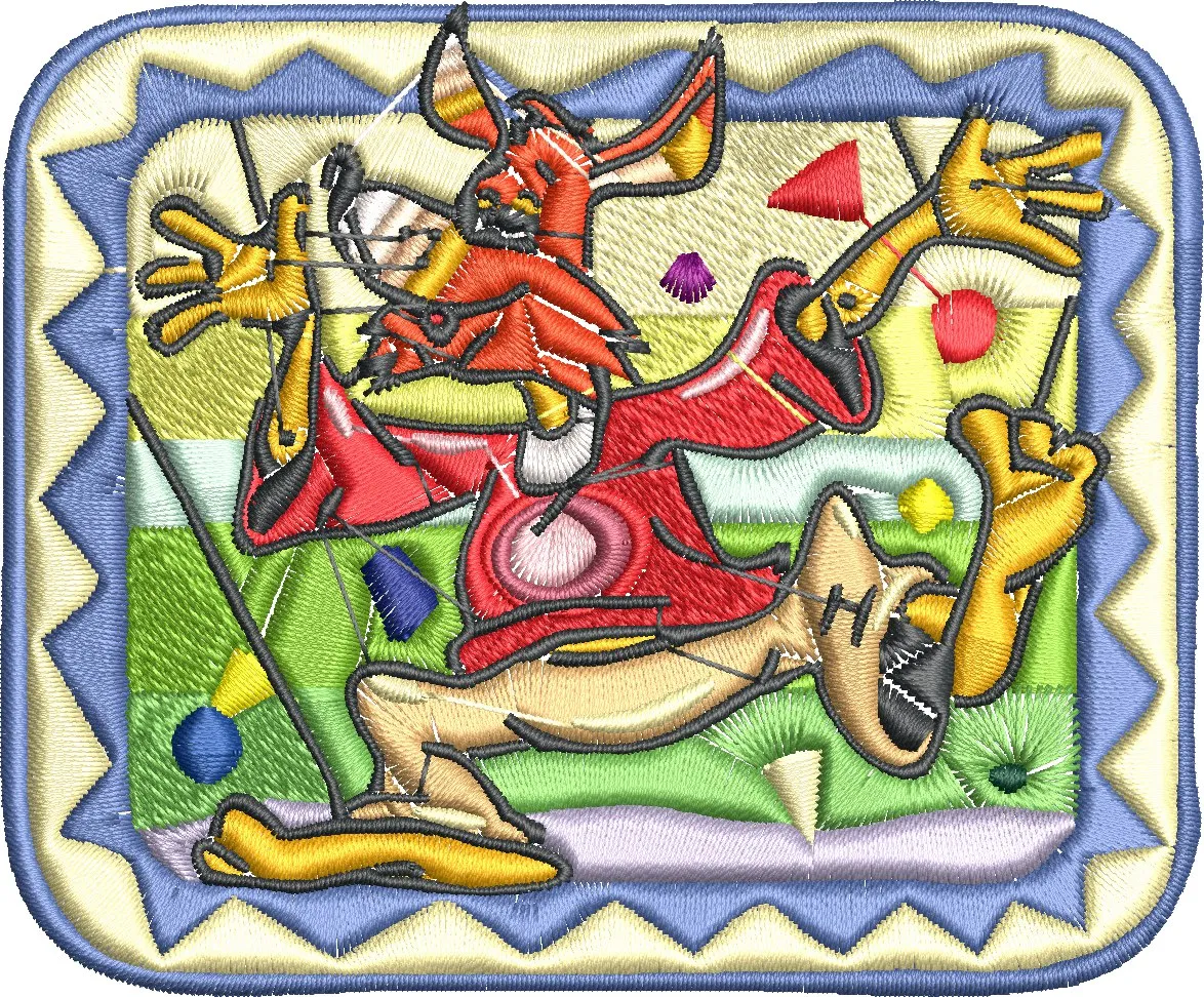 Alternative view of  Cartoon Coyote Dancing in Patchwork Style 