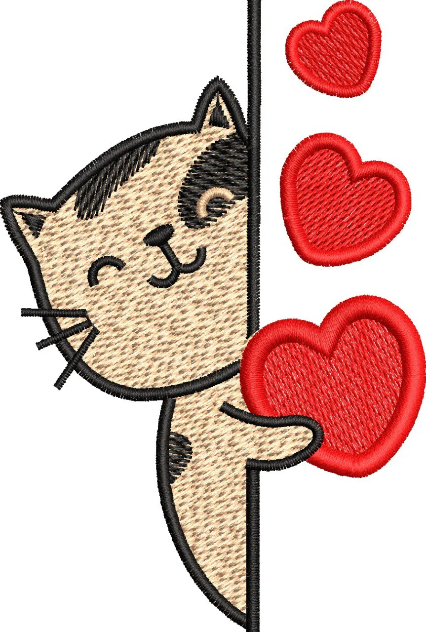 Alternative view of  Cute Cat Peeking with Red Hearts 
