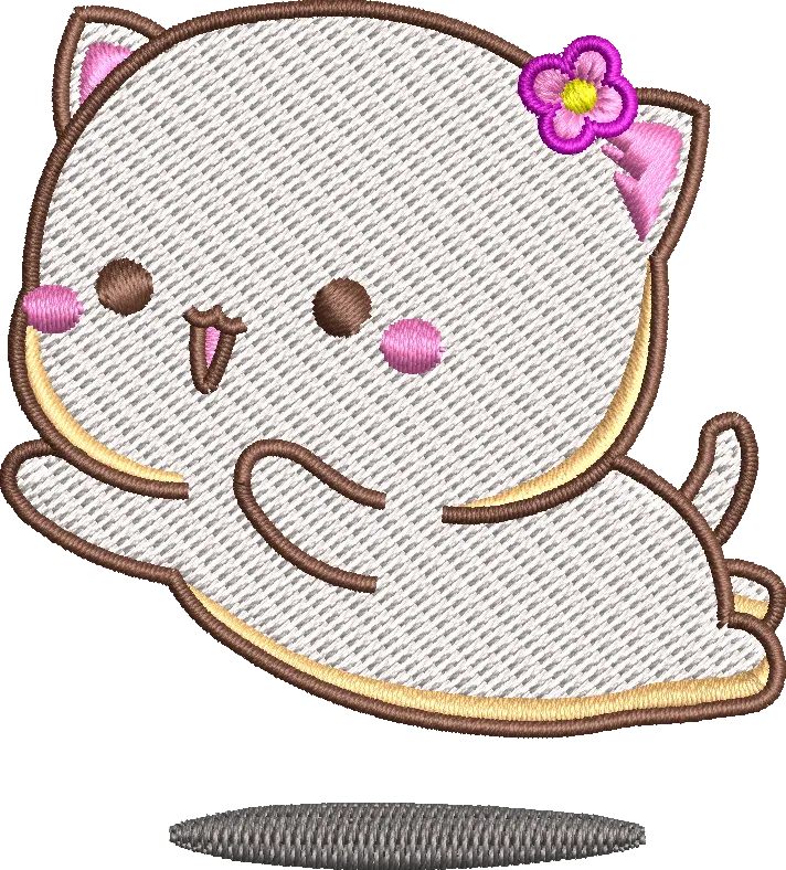 Alternative view of  Cute Embroidered Cat with Pink Flower 