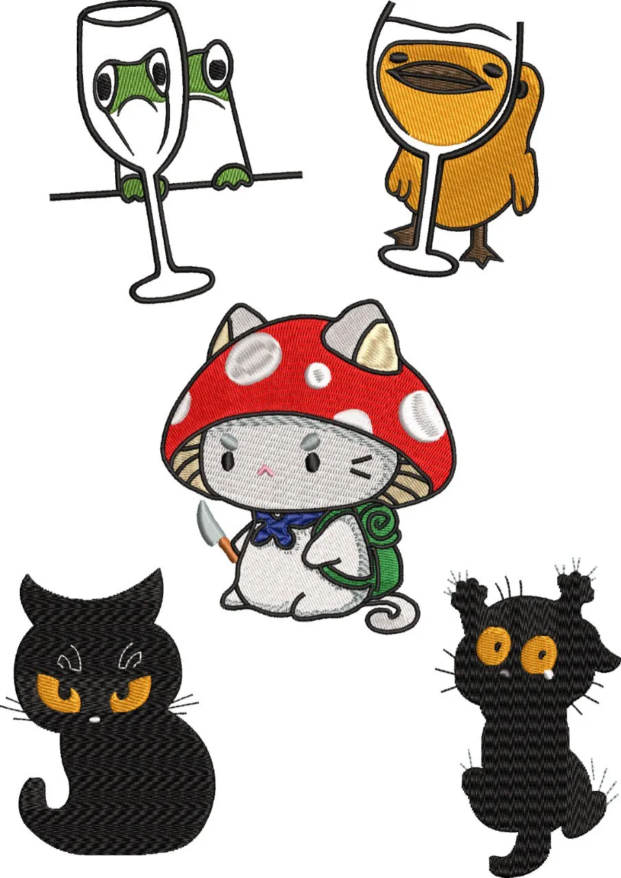 Alternative view of  Cute Forest Creatures with Wine Glasses and Black Cats 