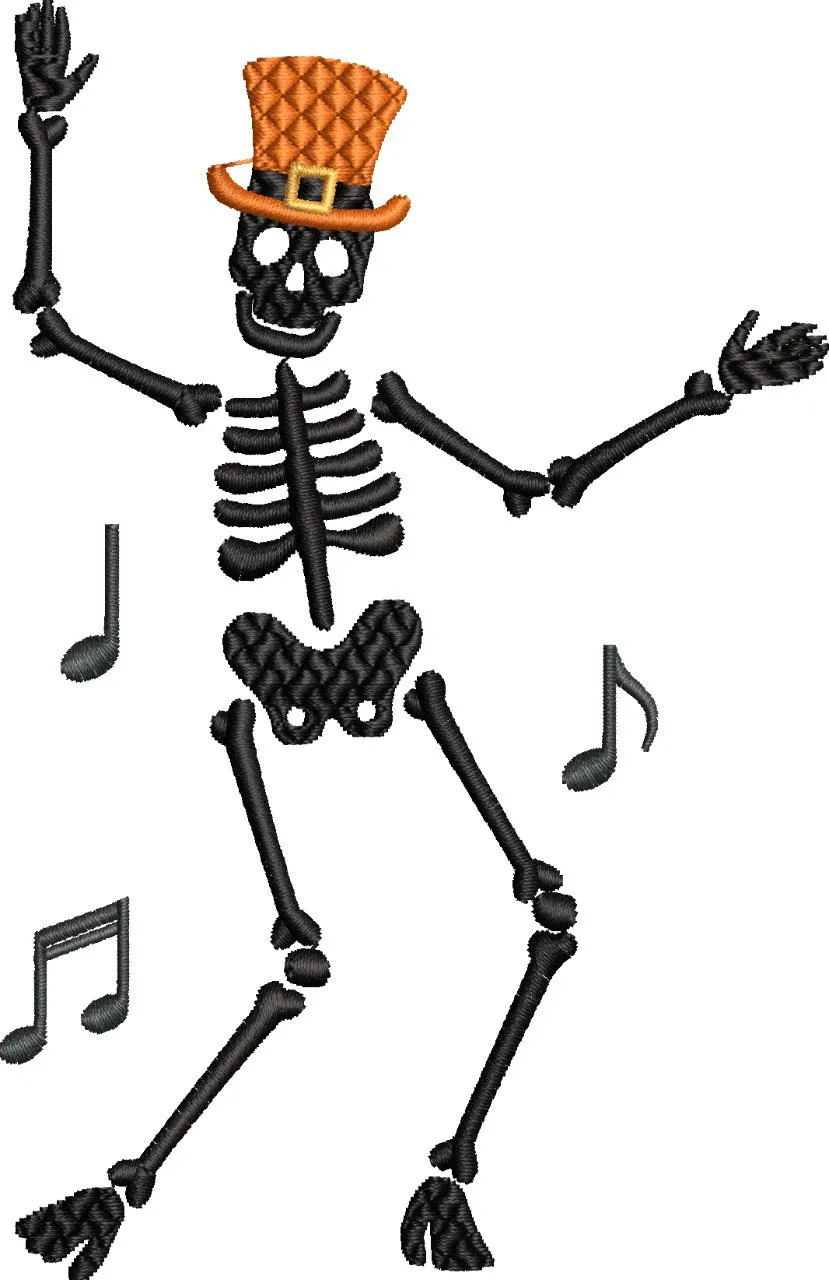 Alternative view of  Dancing Skeleton with Orange Top Hat and Music Notes 