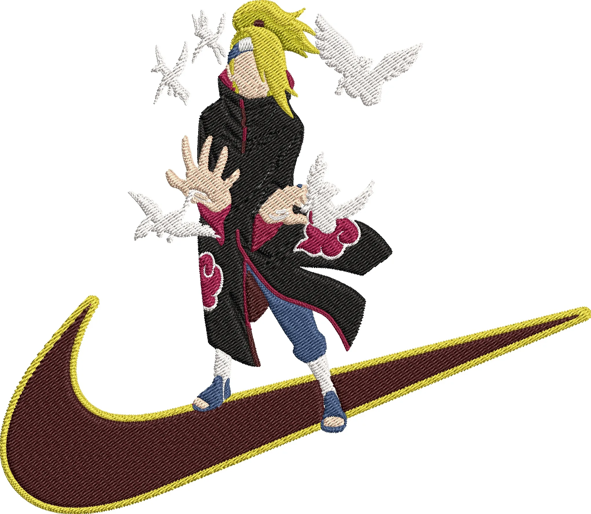 Alternative view of  Deidara with Clay Birds on Nike Logo 