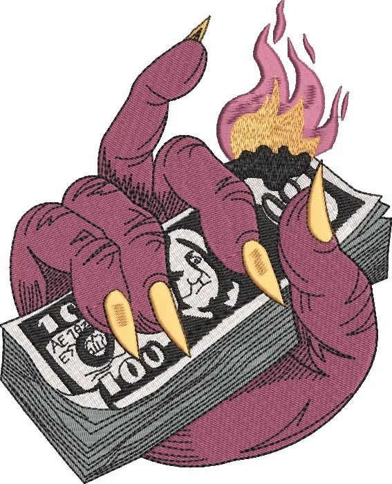 Alternative view of  Demon Claw Holding Burning Money 