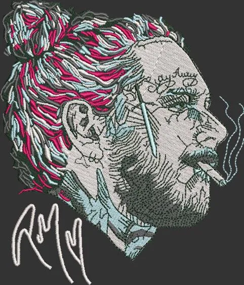 Alternative view of  Embroidered Portrait of Man with Tattoos and Cigarette 