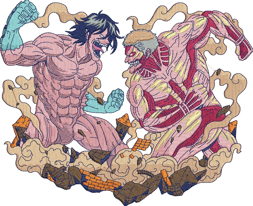 Alternative view of  Eren Yeager Attack Titan vs Reiner Braun Armored Titan Embroidered Battle 