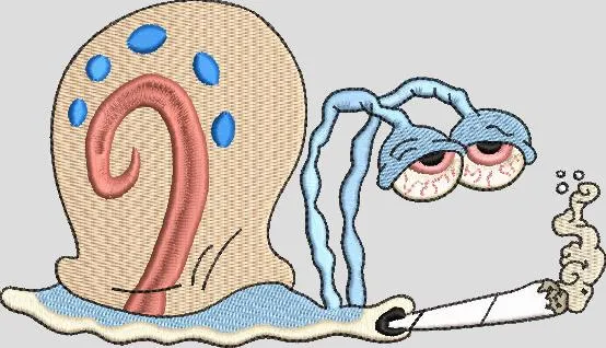 Alternative view of  Gary the Snail Smoking Embroidery 