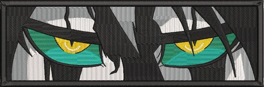 Alternative view of  Intense Green and Yellow Anime Eyes with Black Hair 