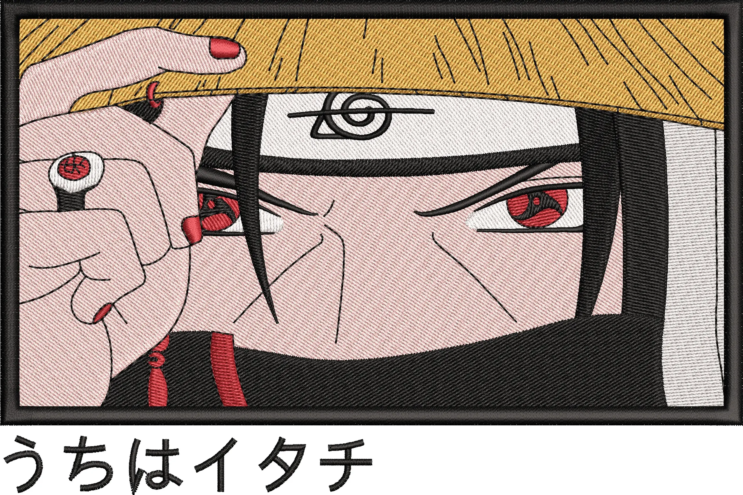 Alternative view of  Itachi Uchiha Close-Up with Straw Hat and Sharingan 