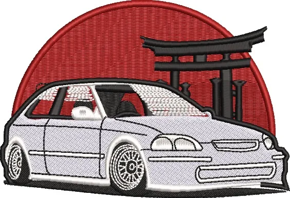 Alternative view of  JDM Car with Torii Gate and Red Sun 