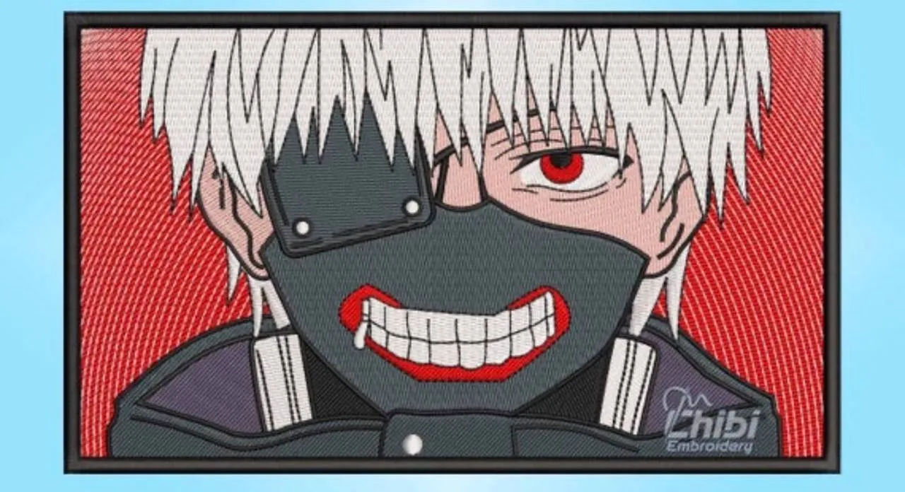 Alternative view of  Kaneki Ken Masked Portrait on Red Background 