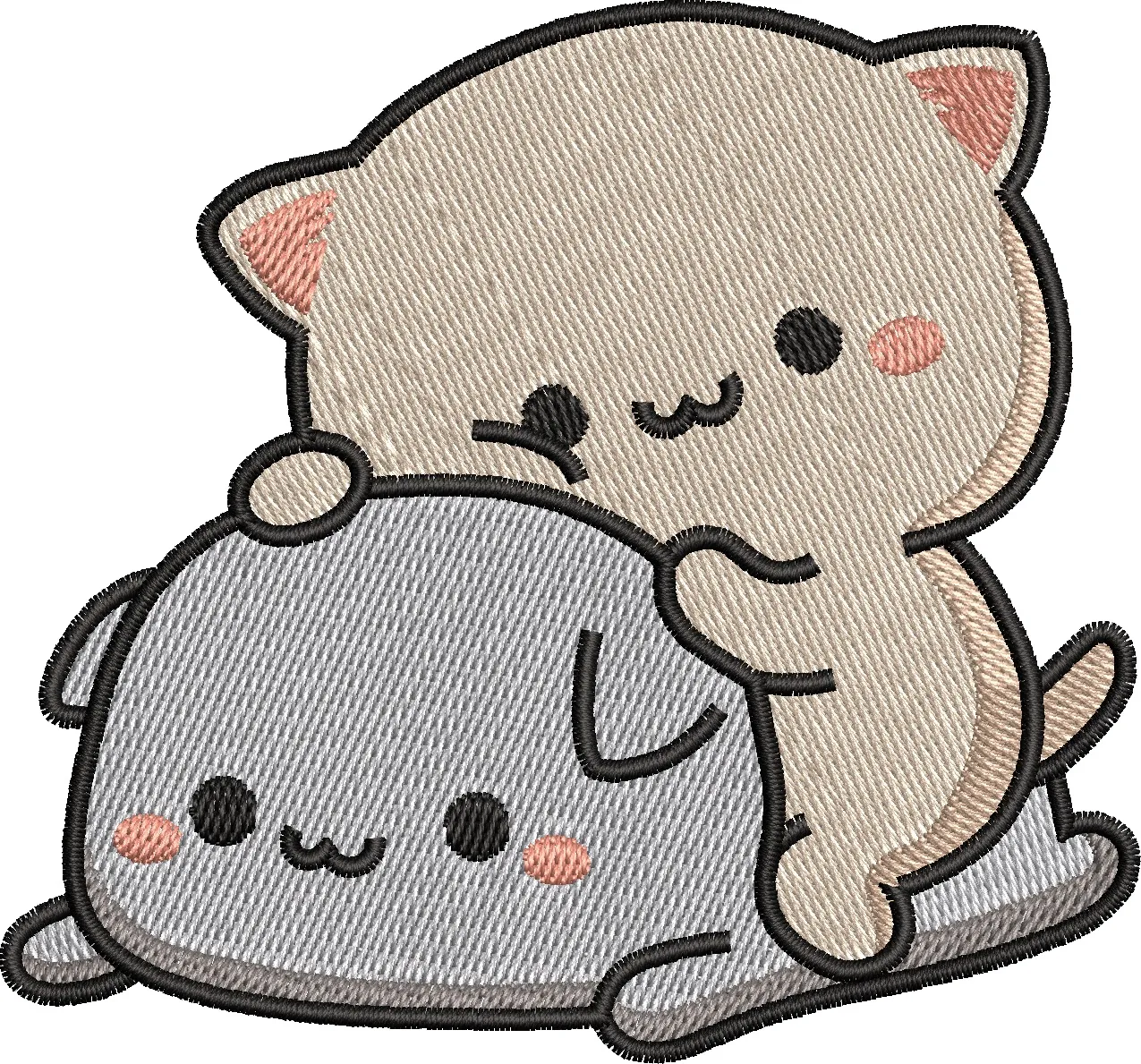 Alternative view of  Kawaii Cat Hugging Chubby Dog Embroidery 