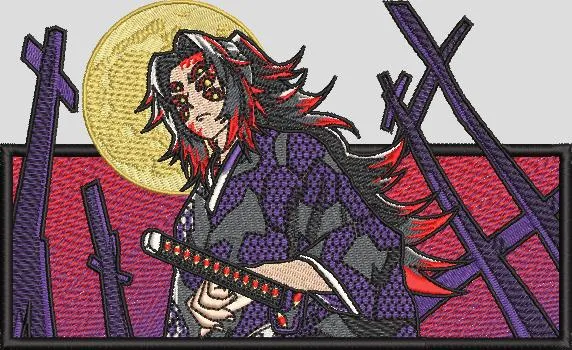 Alternative view of  Kimetsu Samurai with Swords and Red Moon 