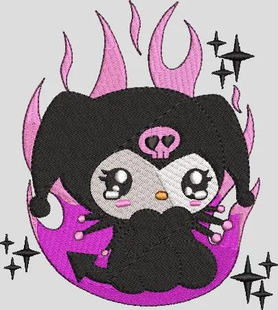 Alternative view of  Kuromi with Pink Flames and Sparkles 