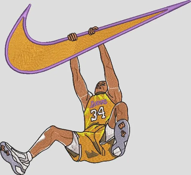 Alternative view of  Lakers Player Hanging on Nike Swoosh 