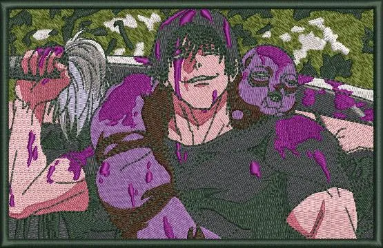 Alternative view of  Male Anime Character with Purple Blob Creature 