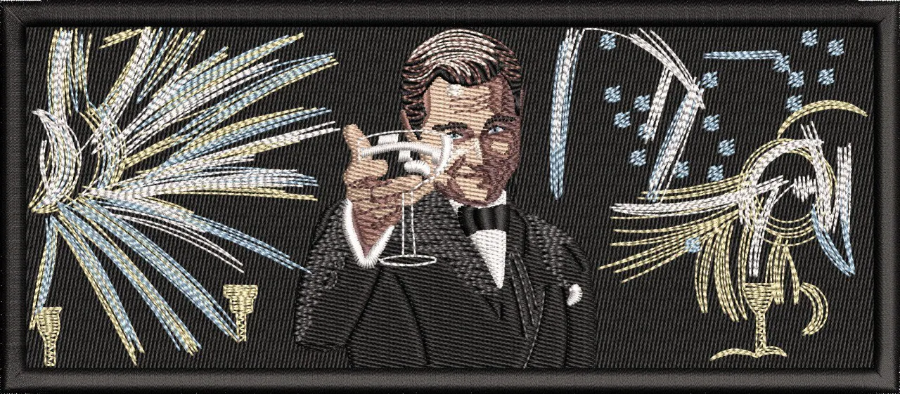 Alternative view of  Man Toasting in Tuxedo with Fireworks 