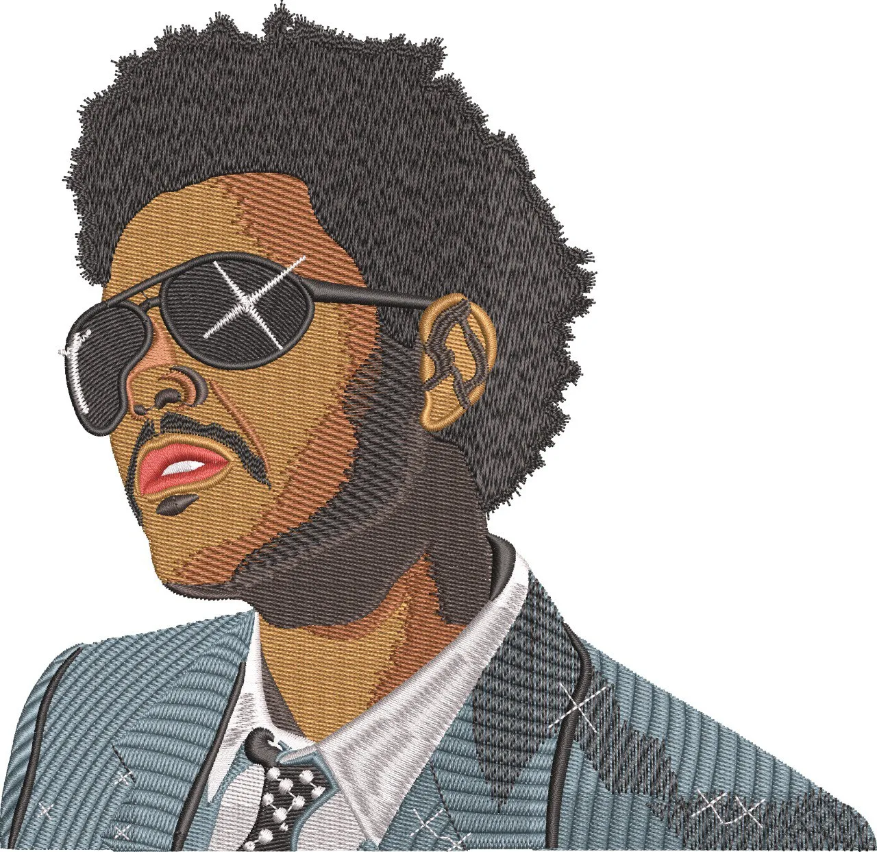 Alternative view of  Man with Afro in Sunglasses Embroidery Style 