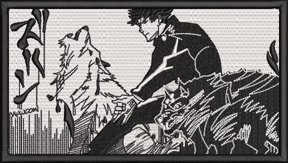 Alternative view of  Manga Style Boy with Wolves and Dramatic Lettering 