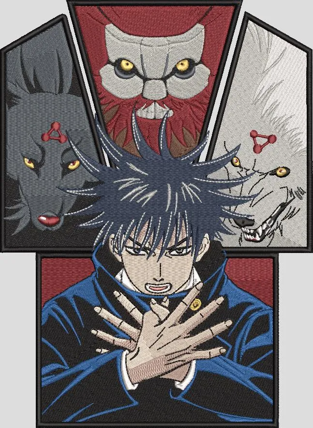 Alternative view of  Megumi Fushiguro with Divine Dogs and Nue 