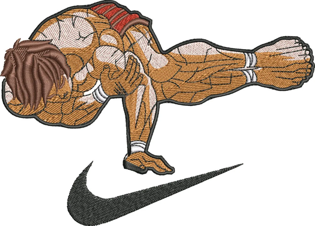 Alternative view of  Muscular Athlete Doing Planche Over Nike Logo 