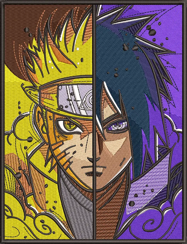 Alternative view of  Naruto and Sasuke Split Face Embroidery 
