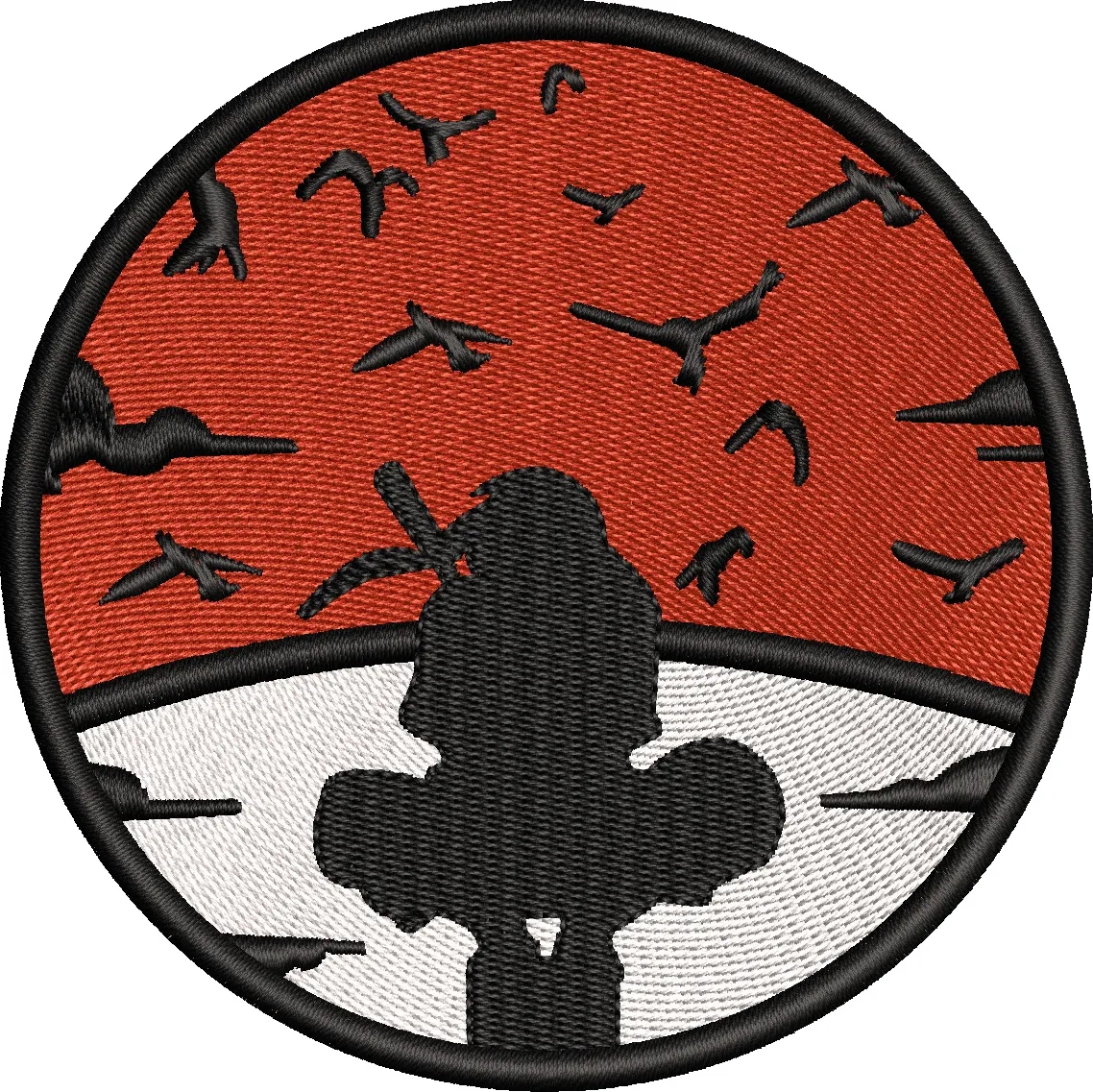 Alternative view of  Ninja Silhouette with Birds on Red and White Circle 