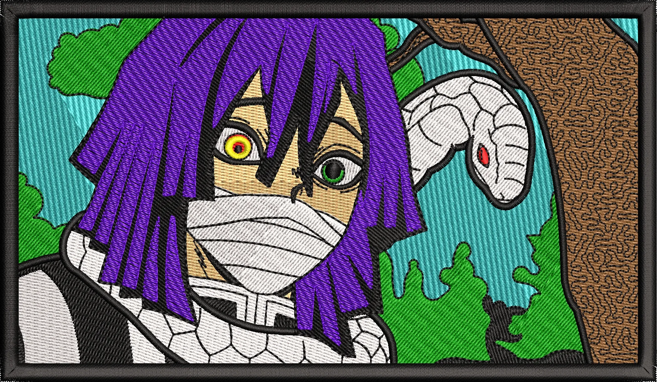 Alternative view of  Obanai Iguro with Snake in Forest Embroidery 