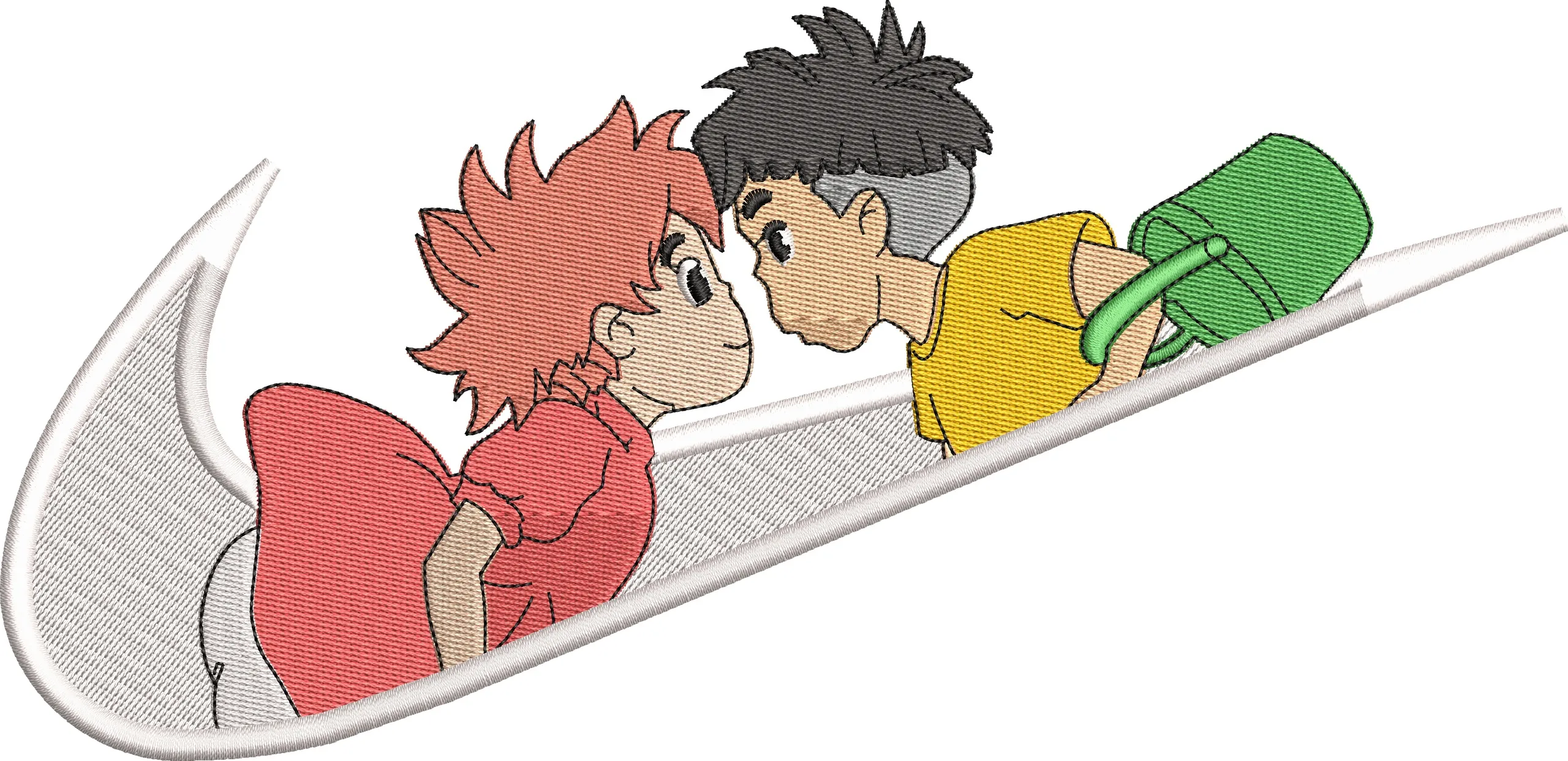 Alternative view of  Ponyo and Sosuke in Nike Swoosh 