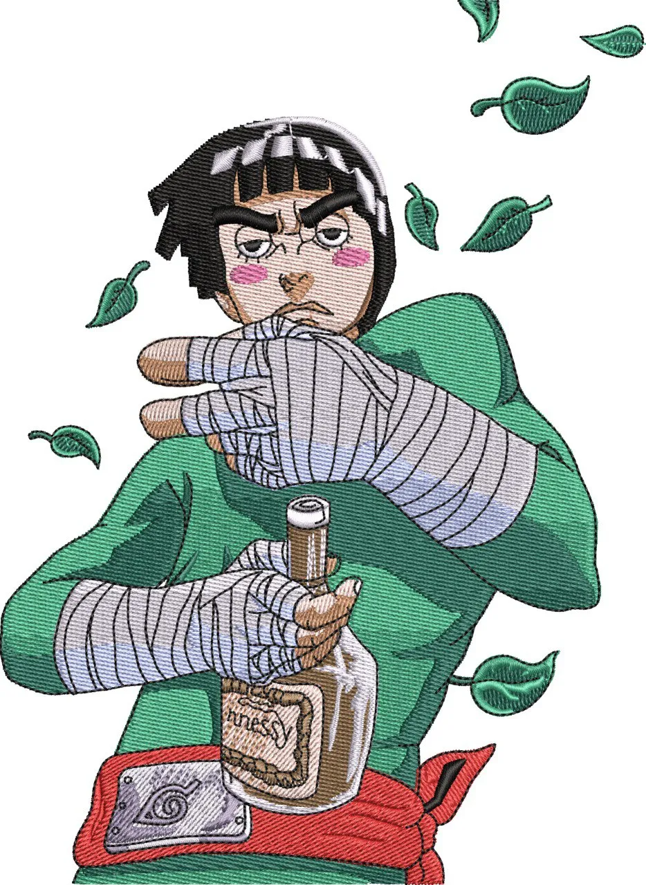 Alternative view of  Rock Lee Holding Bottle with Leaves 