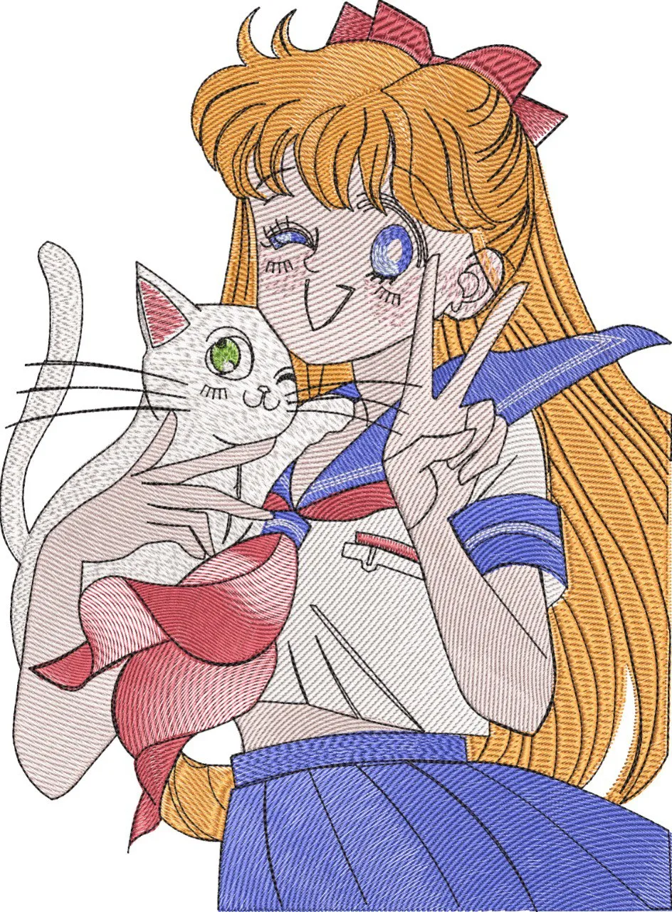 Alternative view of  Sailor Venus with Artemis Peace Sign Embroidery 