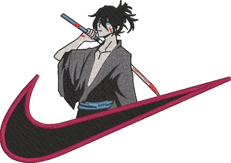 Alternative view of  Samurai Boy with Katana on Nike Logo 
