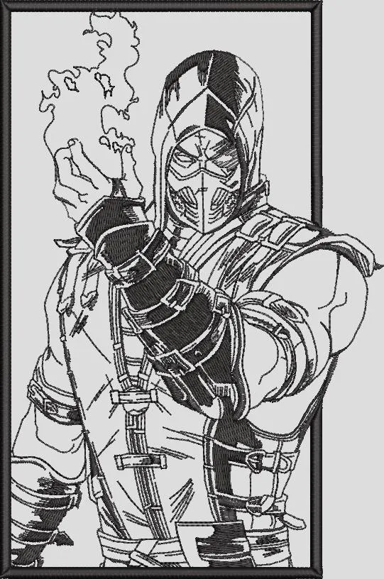 Alternative view of  Scorpion from Mortal Kombat Embroidery Outline 