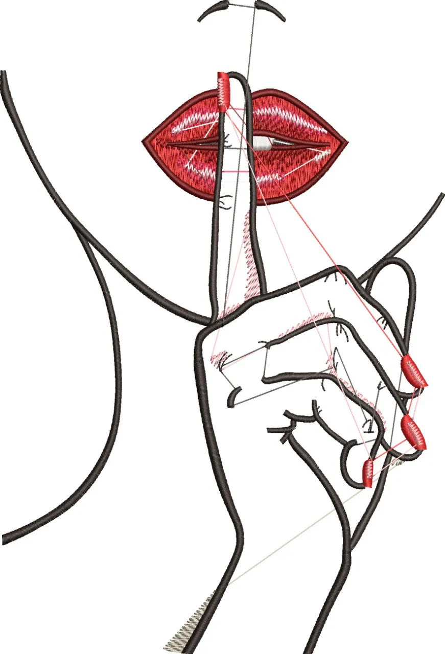 Alternative view of  Shhh Gesture Red Lips Embroidery 