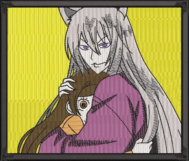 Alternative view of  Silver Haired Fox Spirit Hugging Girl Yellow Background 