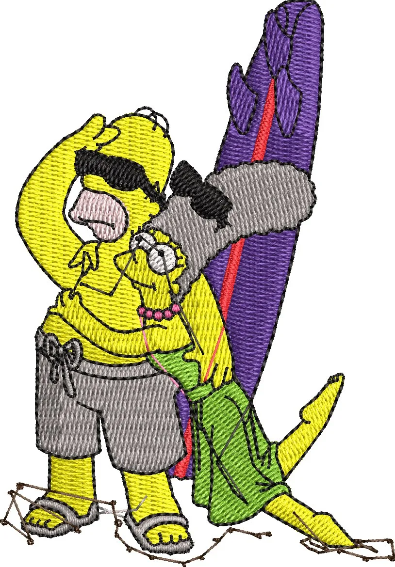 Alternative view of  Simpsons Couple with Surfboard Tropical Embroidery 
