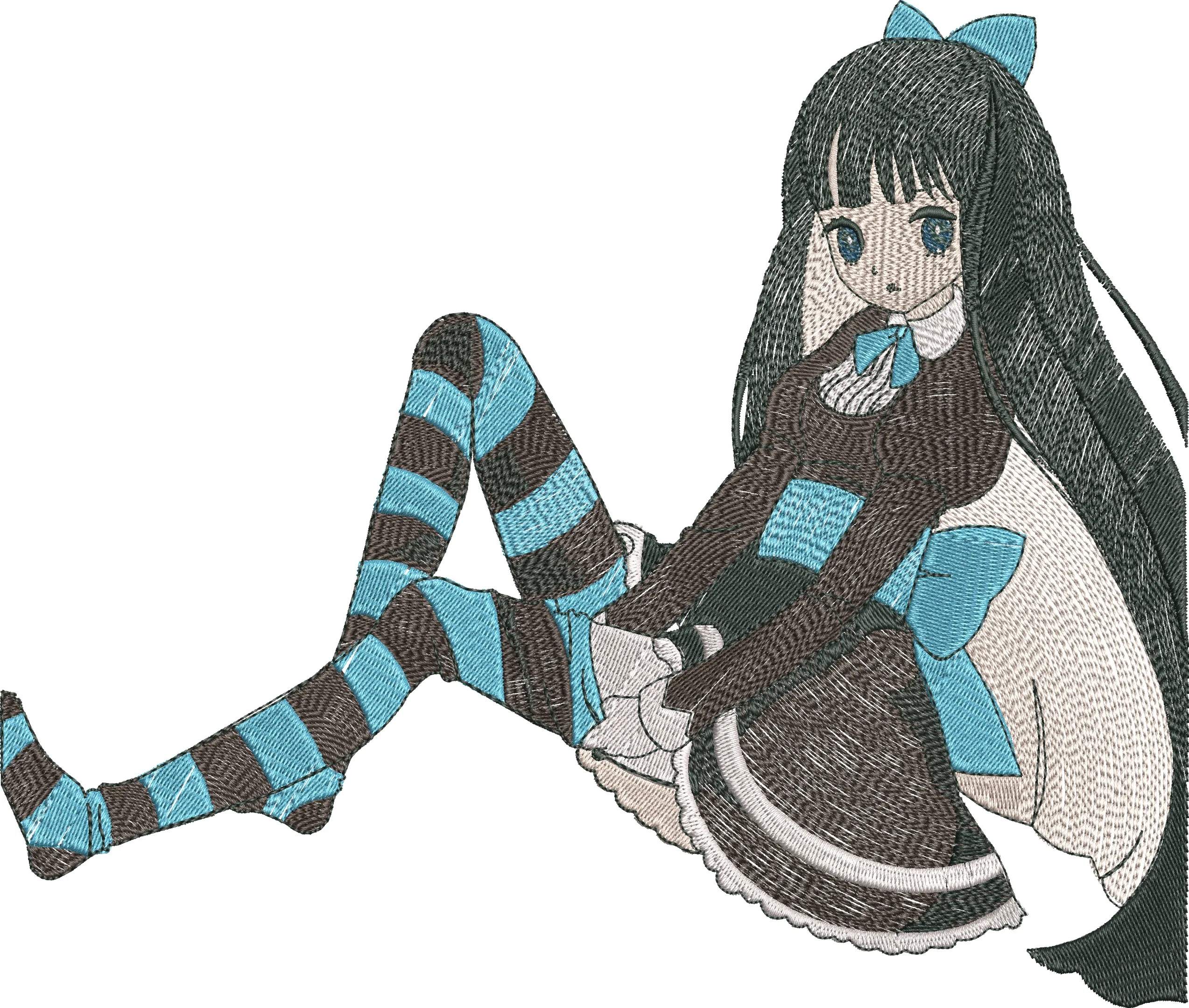 Alternative view of  Sitting Girl with Blue Bow Striped Stockings 