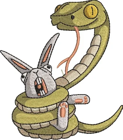 Alternative view of  Snake Coiled Around Rabbit Cartoon 