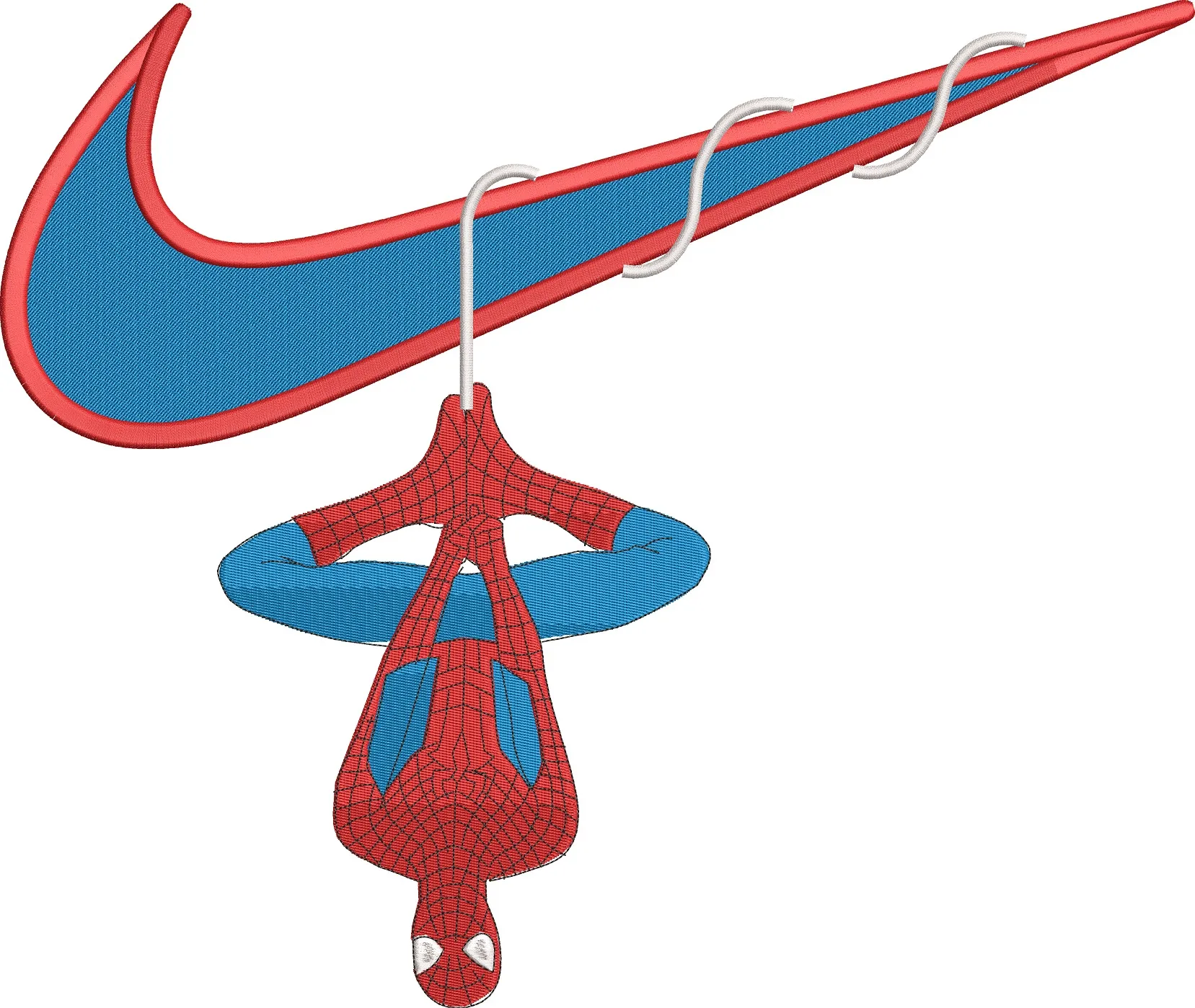 Alternative view of  Spiderman Hanging from Nike Swoosh 