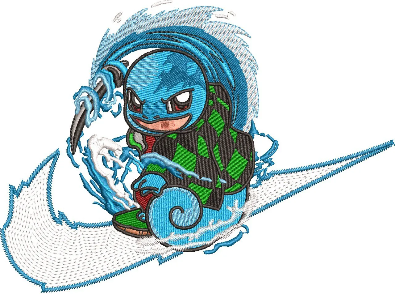 Alternative view of  Squirtle in Nike Logo with Demon Slayer Cloak 