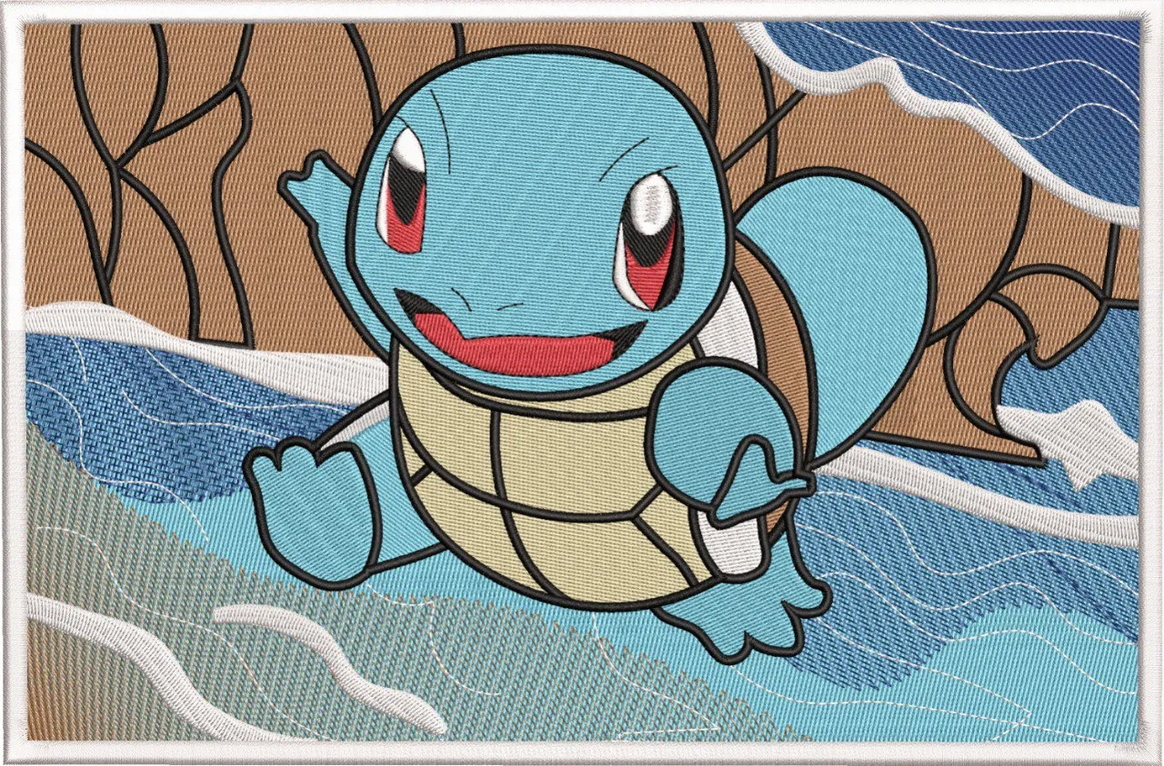 Alternative view of  Squirtle with Ocean Waves Embroidery 