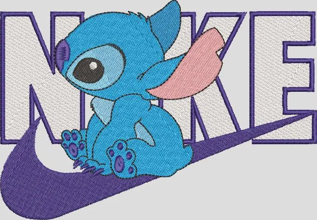 Alternative view of  Stitch Sitting on Nike Logo 